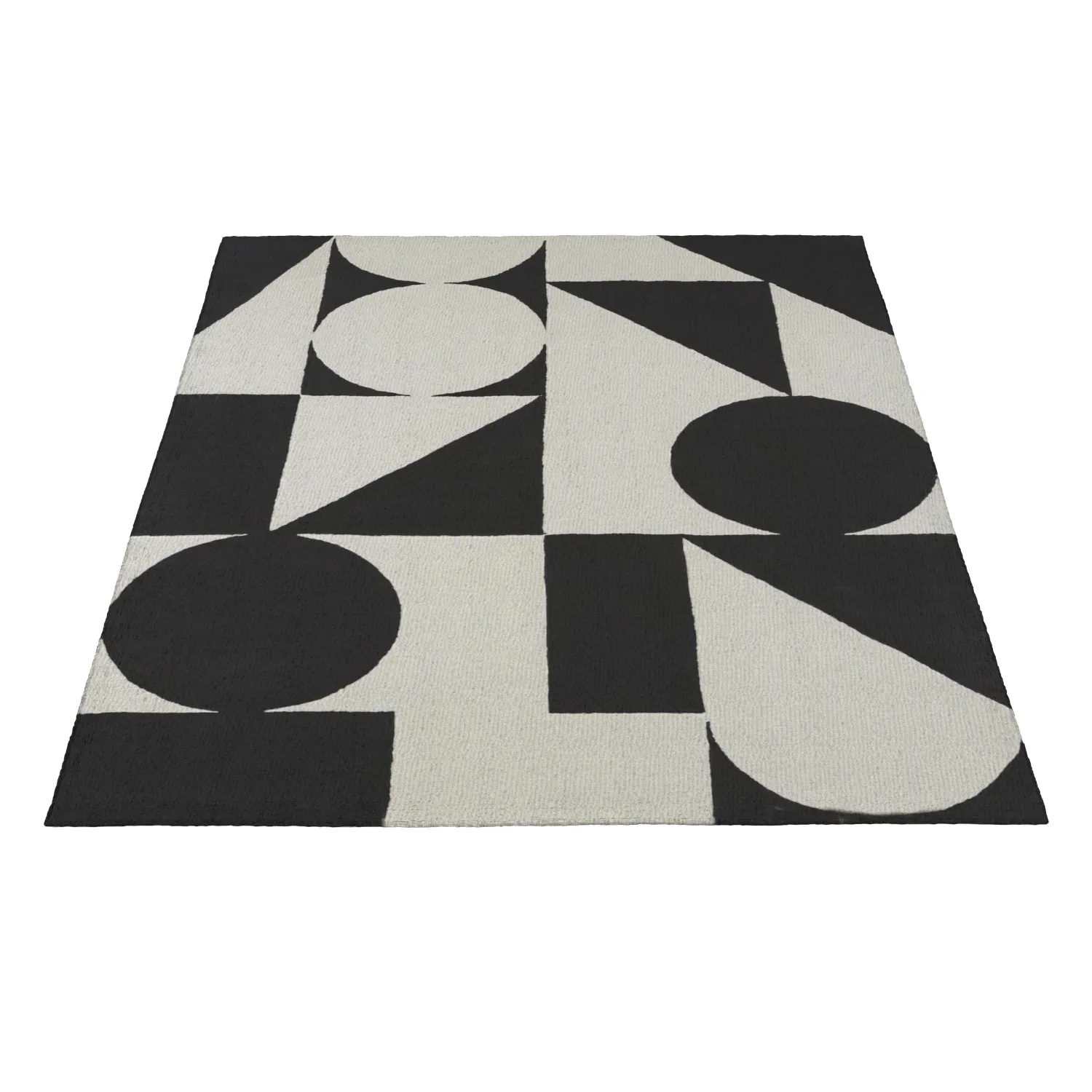 Dave Geometric Handmade Tufted Wool Ivory Black Area Rug PBR 3D Model_03